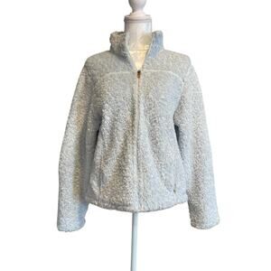 LL Bean Ice Blue Fuzzy Full Zip Polyester Outdoor Comfy Fleece Jacket Size Large